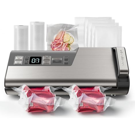 Machine emballer sous vide 95 kPa 140 W double scellage utilisation une main mécanisme coupe intégré rangement rouleaux Gris (1/5)