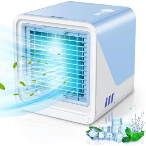 Kleiner, tragbarer 3-in-1-Luftbefeuchter mit Verdunstungstechnologie und 3-stufigem Tischventilator – geeignet für Zuhause und Büro, Blau (1/4)
