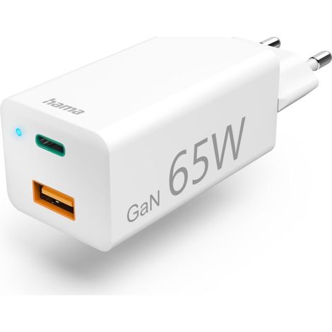 Hama Schnellladegerät, GaN USB-C PD, 1x USB-A QC, 65 W