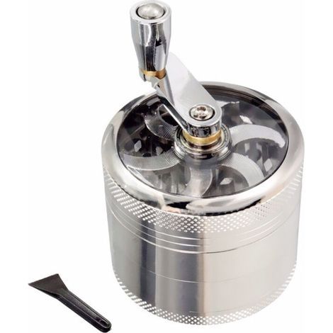Molinillo de hierbas, molinillo de zinc, molinillo de especias, molinillo de 55 mm de 4 piezas con manivela, triturador de polen, molinillo de especias con doble cámara y recolector de polen. (1/5)