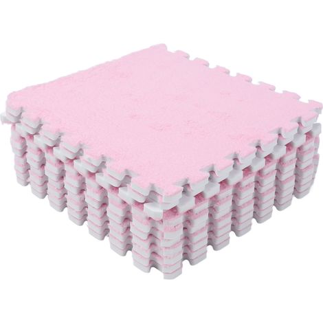 Lot de 10 tapis de sol en mousse pelucheuse antidérapante, tapis de jeu moelleux en EVA, dalles emboîtables pour la décoration de la maison et de la salle de jeux (rose). (1/5)