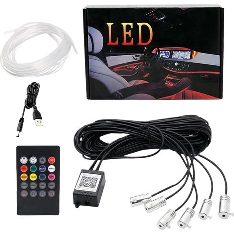 Éclairage LED intérieur de voiture – Lumières contrôlées par application intelligente, bandes lumineuses colorées réglables Éclairage de bande à distance sans fil, décor de cabine automobile multimo (1/5)