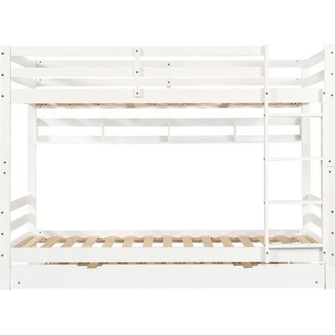 Lit superposé enfant blanc 90x200 cm avec lit gigogne, échelle et étagères (1/5)