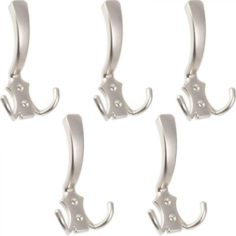 Set di 5 ganci a tripla parete 115 x 72 x 65 mm - Appendiabiti / Porta abiti - Cappello / Accappatoio / Asciugamano / Doccia / Toilette - Finitura satinata
