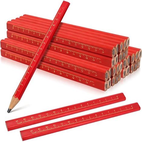 30 crayons de charpentier - Octogonaux en bois dur - Modèle robuste à l'échelle 15 cm - Conviennent pour le traçage sur bois, brique et béton (1/2)