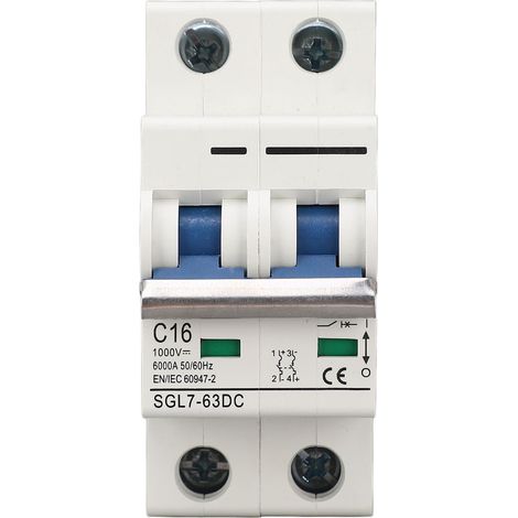DC-Miniatur-Leistungsschalter 2-polig 1000 V 16 A DIN-Schienenmontage PV-System-Trennschalter mit thermomagnetischer Auslösung (1/5)