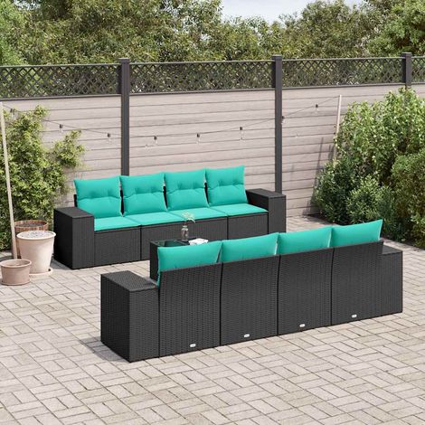 Teenpull – 9-teiliges Gartensofa-Set mit Kissen, schwarzes Polyrattan (1/5)