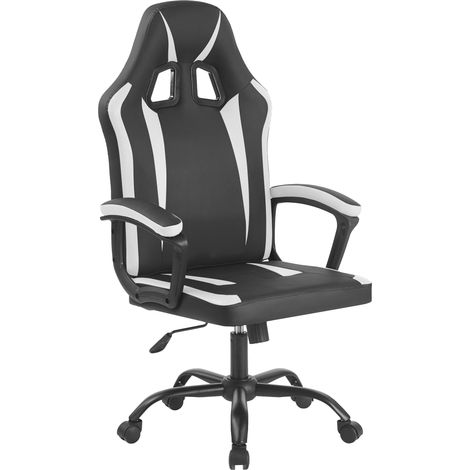 Sedia Gaming Adulto Professionale SimilPelle Reclinabile Con Braccioli Poltrona Ufficio Regolabile in Altezza Pistone Gas Gamer Portata 150 Kg Bianco