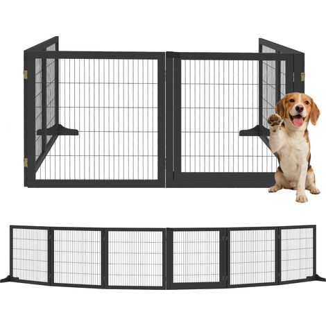 Barrera de seguridad para perros, plegable de 6 paneles con patas extraíbles, 432 x 36 x 70 cm, negra. (1/5)