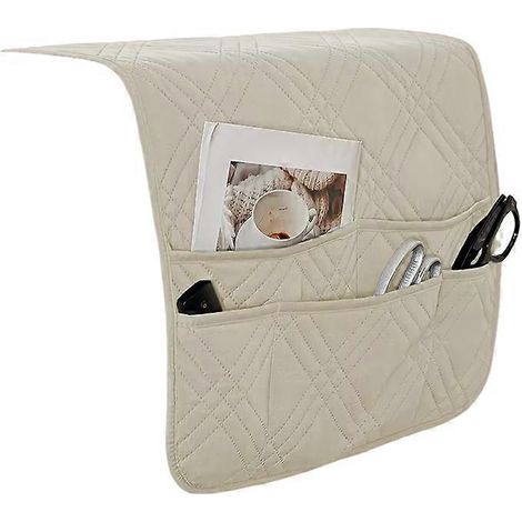 Housses d'accoudoirs de canapé avec poches, protections d'accoudoirs de canapé, sacs de rangement pour accoudoirs de fauteuil, sacs de rangement pour petits objets, blancs (1/5)
