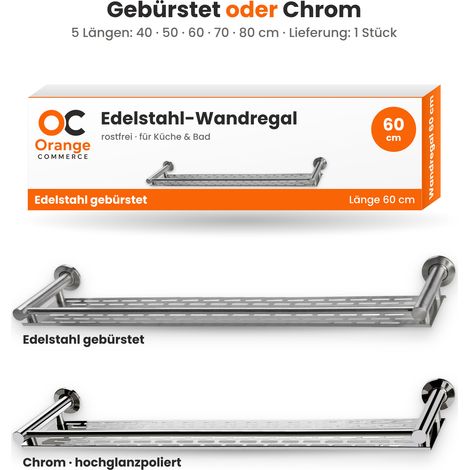 Edelstahl Wandregal für Küche und Bad Edelstahl gebürstet 80 cm (1/5)