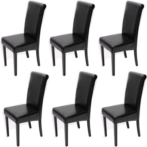 6er-Set Esszimmerstuhl Stuhl Küchenstuhl Lecce II, Leder schwarz, dunkle Beine