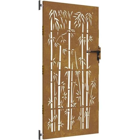 Portail de jardin, 85x175 cm, acier Corten, motif bambou.