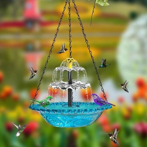 Fontaines à oiseaux solaires en cascade - Ensemble de bassin à oiseaux suspendu extérieur et fontaine à eau solaire (1/5)