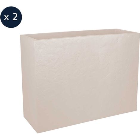 2 Jardinières rectangulaire Volcania effet pierre 63 L - Beige calcaire - Eda