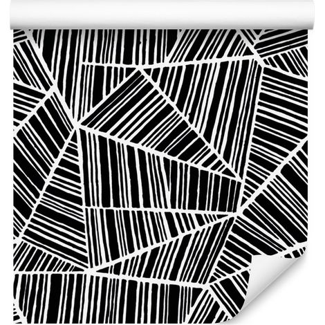 Papel pintado con estampado geométrico en blanco y negro para salón y dormitorio, 50x1000 cm. (1/5)