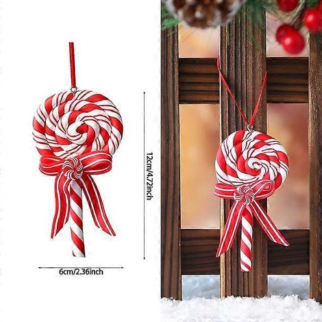 1 boule de Noël suspendue, rouge et blanche, en forme de canne à sucre, pour la maison, les fêtes et le sapin de Noël. Décorations pour Noël et le Nouvel An. (1/5)