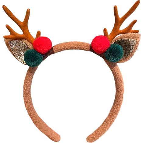 Headband Noel - Avec Cornes de Renne et Oreilles de Biche - Accessoire Capillaire Fête de Fin d'Année - Pour Enfants et Adultes - Lot de 1 (1/5)
