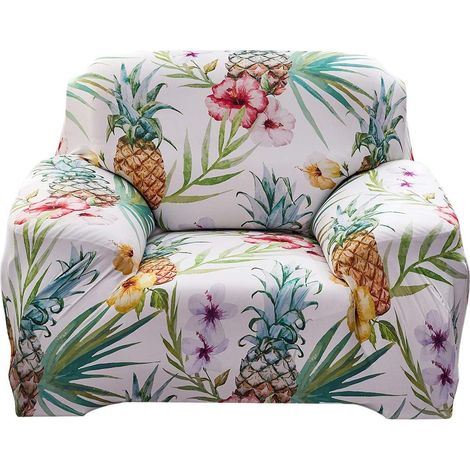 Sofa cover for 1, 2, 3, or 4-seater sofas. Stretch sofa cover with fruit pattern in durable, washable, and dust-resistant elastic fabric. Fabric, Summer, 1 Seater (1/2)