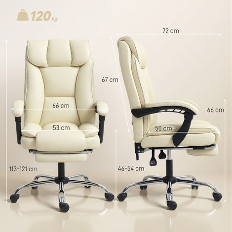 Silla de oficina ergonómica reclinable de 155° con reposapiés, apta para mascotas, de piel sintética, con doble acolchado, reposabrazos acolchados, giratoria, altura regulable, color beige.