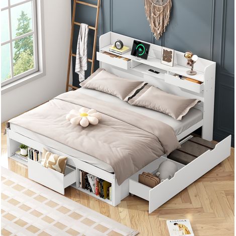 Cama juvenil multifunción con USB y almacenaje blanca OKMYHOME (1/5)