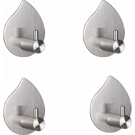 [4 Pieces] - Silver - 304 Brushed Stainless Steel Wall Mounted Towel Hook No Drilling Design Towel Holder for Bathroom or Kitchen - No Drilling Required - High Quality 3M Adhesive (1/5)