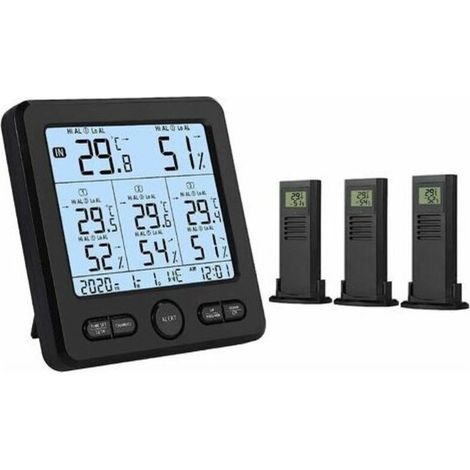 Station Météo sans Fil avec 3 Capteurs Extérieurs Thermomètre Hygromètre Numérique Intérieur/Extérieur avec Étalonnage Température/Humidité Alarme (1/5)