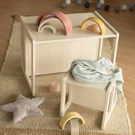 roba Panca per Bambini in stile country - panca reversibile con 2 altezze di seduta - utilizzabile come tavolino per bambini - legno beige/cashmere (1/5)