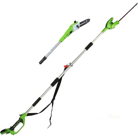 Greenworks G24PSH Sega e Tagliasiepi ad Asta a Batteria 2 in 1 con Tracolla, Barra della Sega ad Asta 20cm, Lame Tagliasiepi 51cm a Doppia Azione SENZA Batteria 24V e Caricabatterie, Garanzia 3 Anni (1/5)