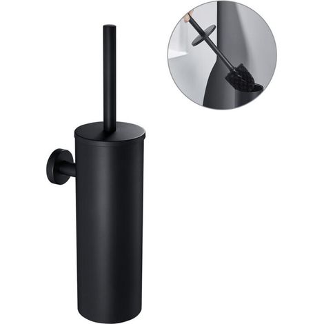 Scopa per WC in acciaio inox con supporto, set di scope per WC, scopa per WC con manico più lungo, scopa per WC nera per il bagno (1/5)