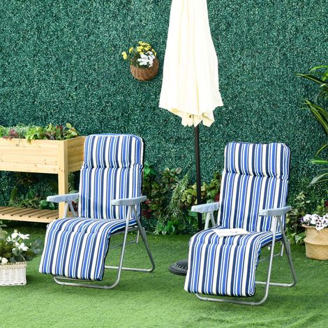 Set 2 Sdraio Pieghevoli con Schienale Regolabile a 5 Livelli, in Acciaio e Poliestere, 60x75x102 cm, Blu e Crema