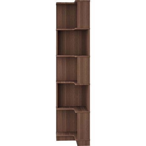 L-förmiges Eckregal aus braunem MDF 63,5 x 45 x 175 cm mit App-LED und 5 Böden (1/5)