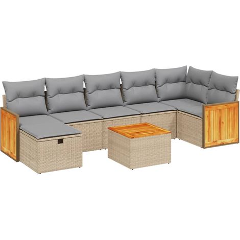 vidaXL Set Divano da Giardino 8 pz con Cuscini Beige Misto Polyrattan (1/4)