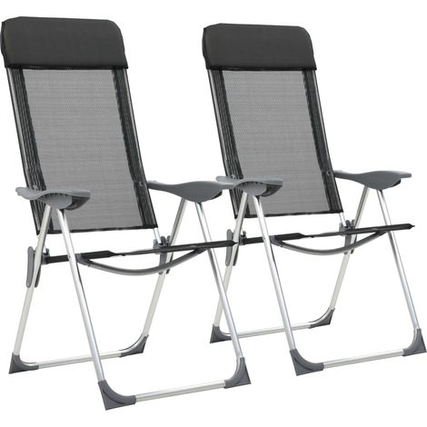 Lot de 2 Chaise de salon,Chaise pliante de camping Noir Aluminium CFW88996 (1/5)