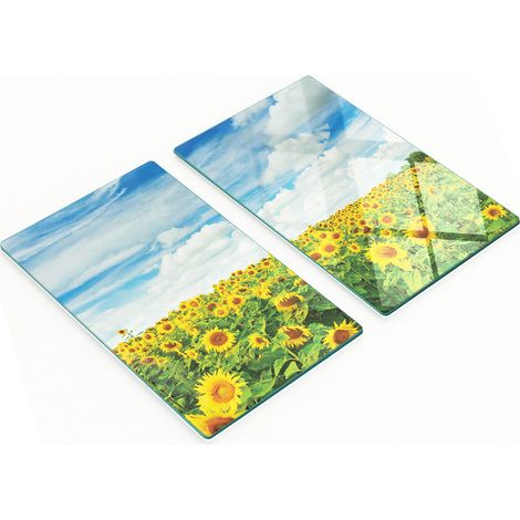 Taglieri da cucina in vetro con grafica campo di girasoli, 2x30x52 cm (1/5)