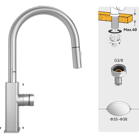 Grifo de cocina, caño extraíble, control monomando, cromado, G3/8 (1/2)