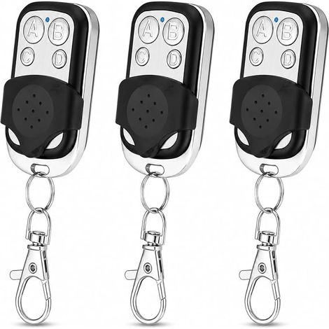 Lot de 3 Télécommandes Portail Universelles 433 MHz, Télécommande Garage 4 Boutons à Code Fixe avec Porte-Clés, Copie Clone pour Portail, Porte de Garage, Barrière Automatique et Alarme (1/5)