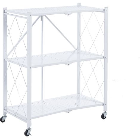 Estantería Metálica Plegable CATTERHOUSE Kim 84 - 71,5x36x84 cm Estantería de Almacenaje Color Blanco con Ruedas y 3 Baldas Soporta hasta 120 kg (1/5)