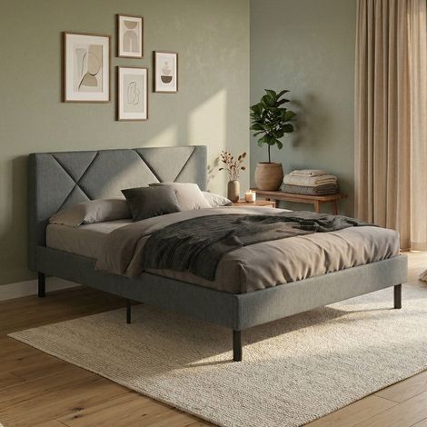 Cama doble Calitri, somier para dormitorio, ropa de cama de la marca Bedroom, soporte para colchón, apto para colchón de 140 x 190 cm, color gris (1/5)