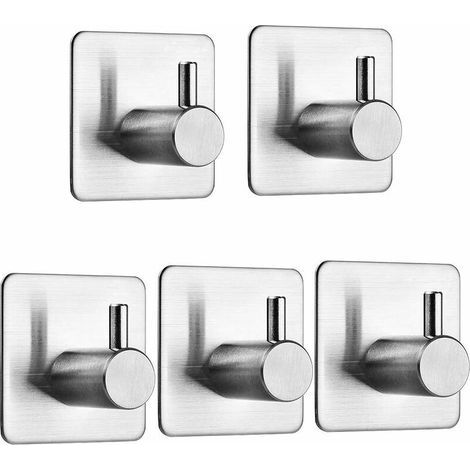 ganchos adhesivos 3M, ganchos de pared de acero inoxidable para baño, autoadhesivos, impermeables y resistentes al aceite, toallero para cocina, sala de estar y oficina, 4,5 x 4,5 cm (1/5)