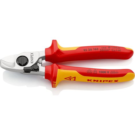 KNIPEX 95 26 165 SB Cable Shears With opening spring insulated with multi-component grips, VDE-tested chrome-plated 165 mm
