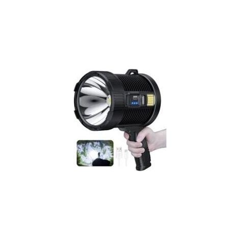 Projecteur rechargeable, lampe torche 100000 lumens à main grande lampe de poche projecteur solaire extérieur super lumineux, avec lampe Cob, 6 modes, étanche IPX5 (noir)