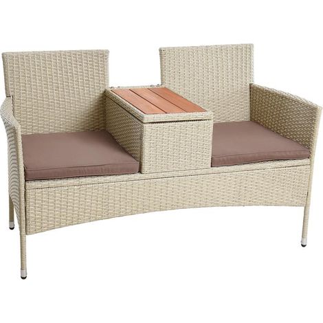 Polyrattan Gartenbank Bank Rattan Sitzbank 2-Sitzer Gartenmöbel Balkon Beige
