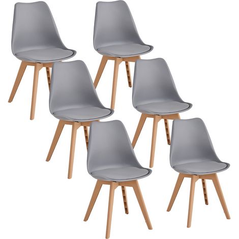 Wokaka - Set di 6 sedie da pranzo - Design scandinavo - Sedie grigie, gambe in polipropilene