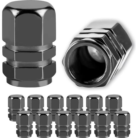 Bouchons de valve pour pneus de voiture, lot de 12, compatibles avec voitures, SUV, vélos, camions et motos - Noir (1/5)