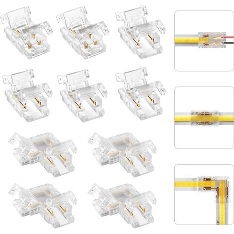 Kit de mini Connecteurs 2 Broches 8mm pour LED COB  Sans Zones Sombres, pour Connecter des Fils de LED COB 12V 24V et des Barres Lumineuses (1/5)