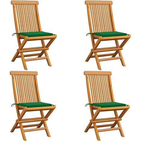 Lot de 4 Chaises de jardin avec coussins vert - Chaise d'extérieur pour terrasse/jardin Bois de teck massif BV142985 - BonneVie (1/5)