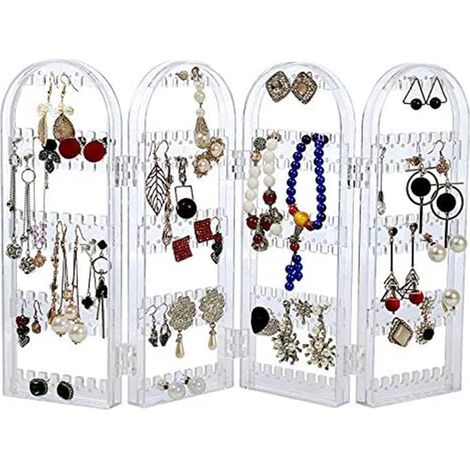 Support de boucle d'oreille en acrylique pliable de 240 trous, organisateur de cintre de bijoux, support de collier 3 plis double face présentoir de boucle d'oreille (1/3)