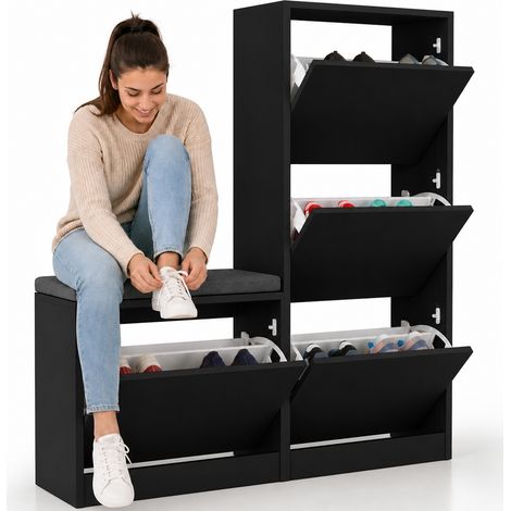 Scarpiera Salvaspazio 3 Ante Mobile Portascarpe 105x118,5 cm Multiuso Nero