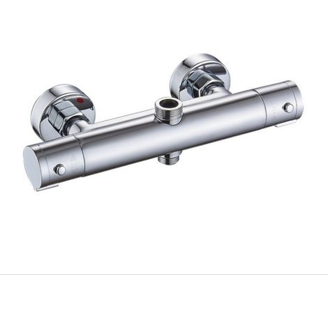 Mitigeur de douche thermostatique à deux sorties mitigeur de douche mural double sortie en laiton pour salle de bain – Argent (1/5)